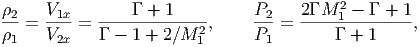                                           2
2-= V1x-=  -----+-1-----,    P2- = 2-M-1----+-1,
1   V2x     - 1 + 2∕M 12     P1          + 1
